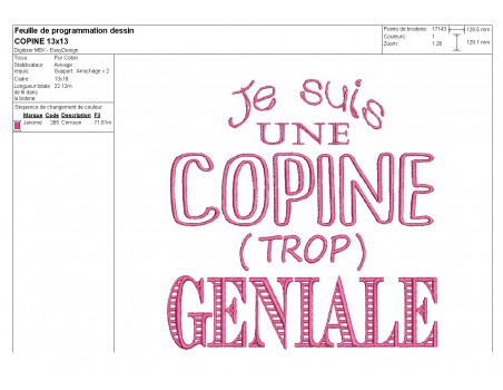 Motif de broderie  machine copine