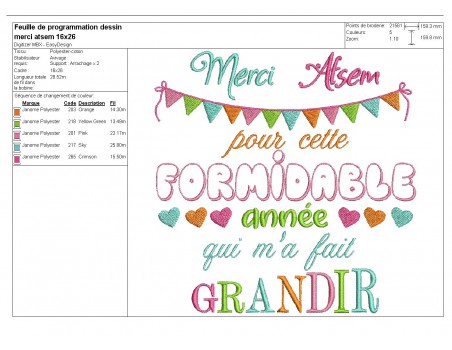 Motif de broderie merci Atsem