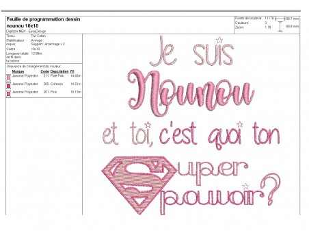 Motif de broderie nounou super pouvoir