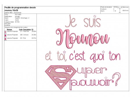 Motif de broderie nounou super pouvoir