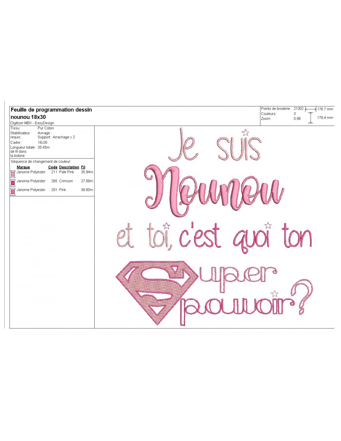 Motif broderie machine super nounou