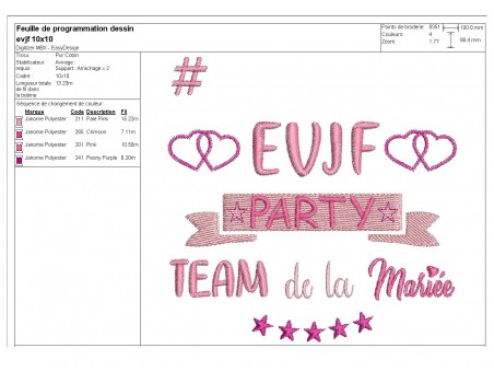 Motif de broderie texte EVJF