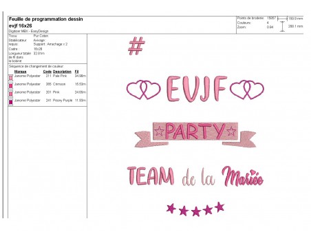 Motif de broderie texte EVJF