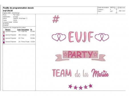 Motif de broderie texte EVJF