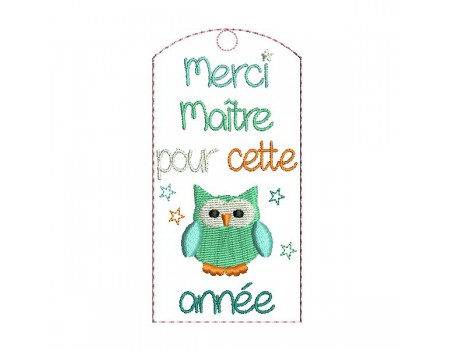 Embroidery design ITH bookmark owl mistress