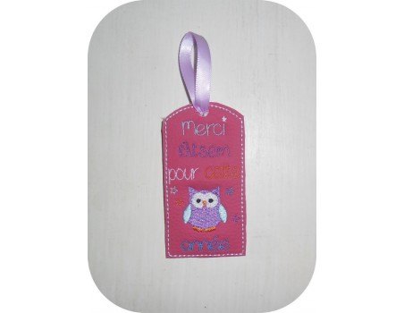 Embroidery design ITH bookmark owl mistress