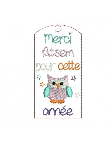 Motif de broderie  ITH marque pages atsem