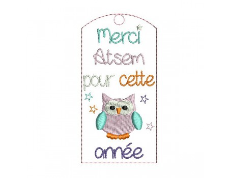 Embroidery design ITH bookmark owl mistress