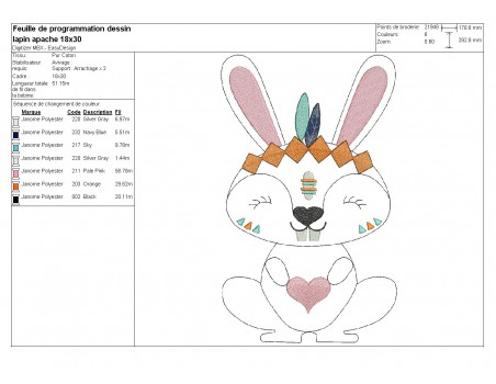 Motif de broderie machine petit lapin apache