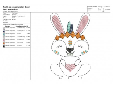 Motif de broderie machine petit lapin apache