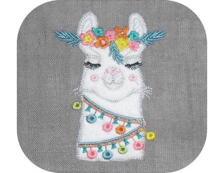 Motif de broderie machine tête de lama appliqué