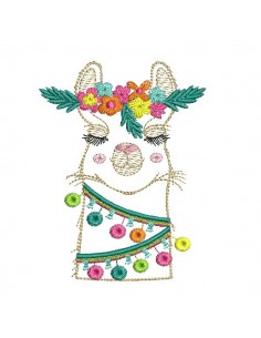 Motif de broderie machine tête de lama appliqué