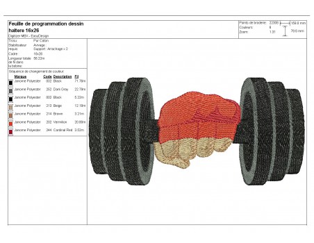 Motif de broderie machine haltère