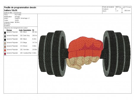 Motif de broderie machine haltère