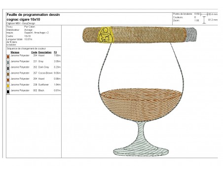 Motif de broderie machine cognac et cigare