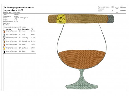 Motif de broderie machine cognac et cigare