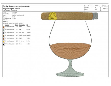 Motif de broderie machine cognac et cigare