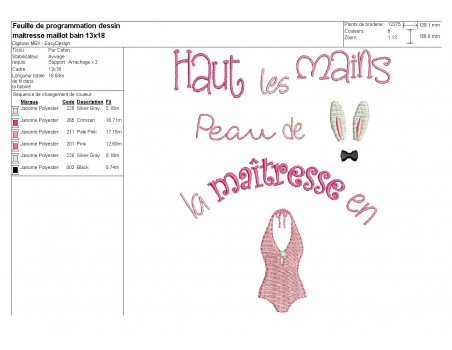 Motif de broderie  maîtresse maillot de bain