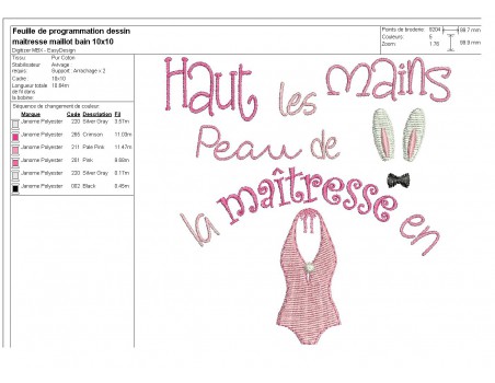 Motif de broderie  maîtresse maillot de bain