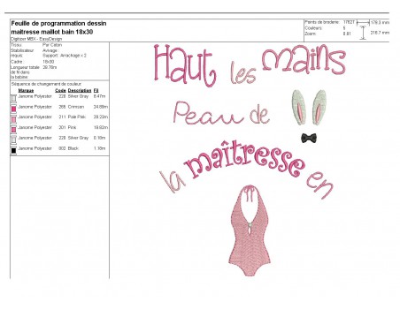 Motif de broderie  maîtresse maillot de bain