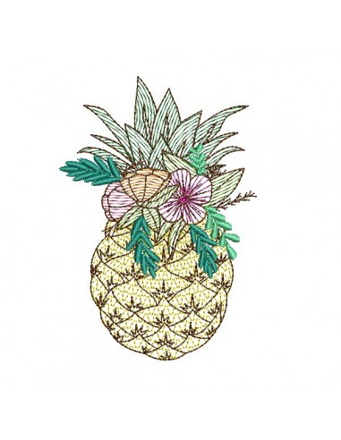 Motif de broderie machine ananas fleurs en mylar