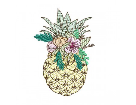 Motif de broderie machine ananas fleurs en mylar