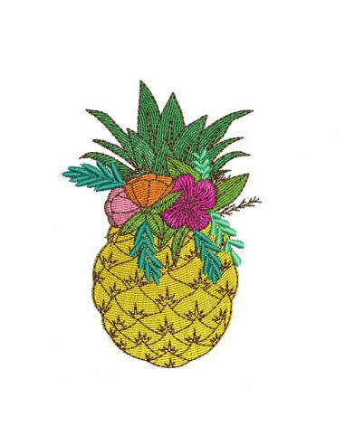 Instant download machine embroidery design mylar pineapple flowers