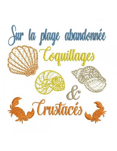 Motif de broderie machine  coquillages et crustacés en mylar