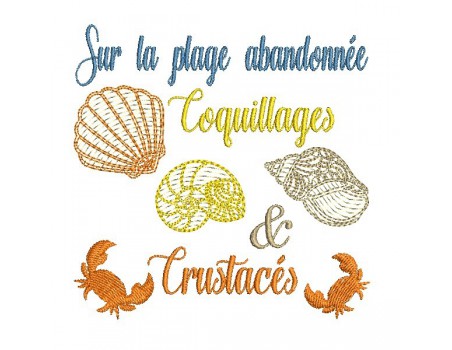 Motif de broderie machine  coquillages et crustacés en mylar