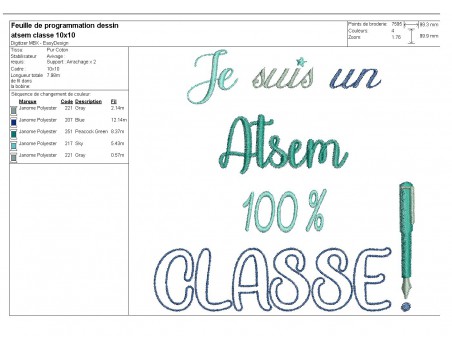 Motif de broderie  un atsem classe