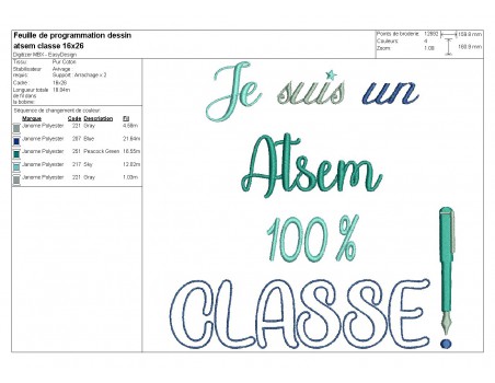 Motif de broderie  un atsem classe