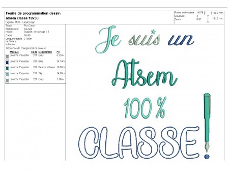 Motif de broderie  un atsem classe