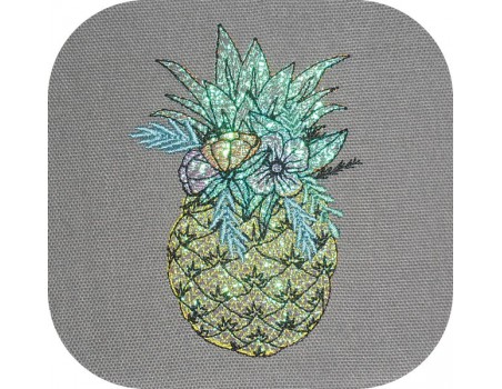 Motif de broderie machine ananas fleurs en mylar