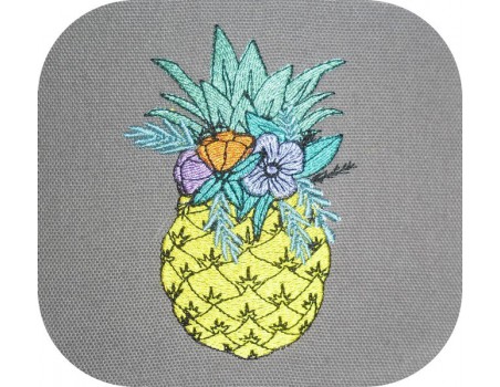 Instant download machine embroidery design mylar pineapple flowers
