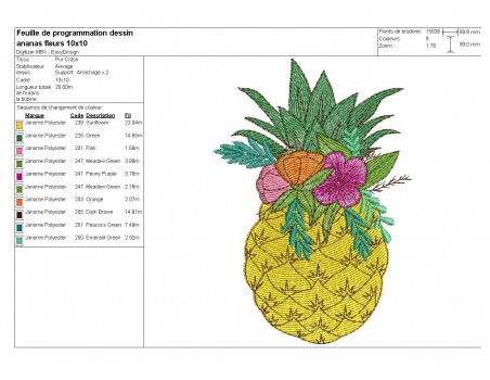 Instant download machine embroidery design mylar pineapple flowers