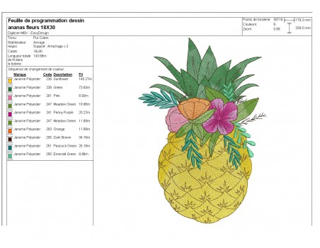 Instant download machine embroidery design mylar pineapple flowers