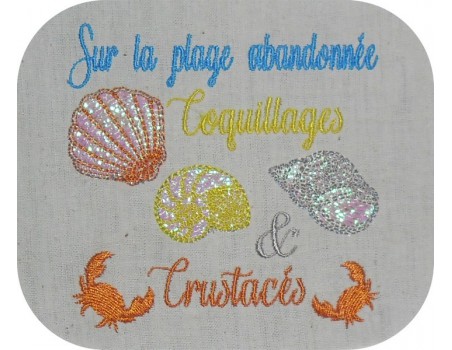 Motif de broderie machine  coquillages et crustacés en mylar