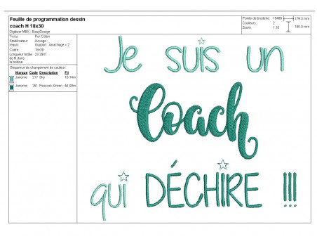 Motif de broderie  machine texte coach homme