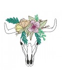 Motif de broderie machine  tête de buffle fleurs en mylar