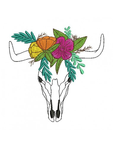 Embroidery design flowers buffalo head mylar