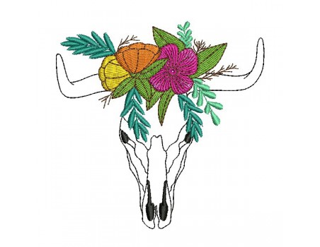 Embroidery design flowers buffalo head mylar