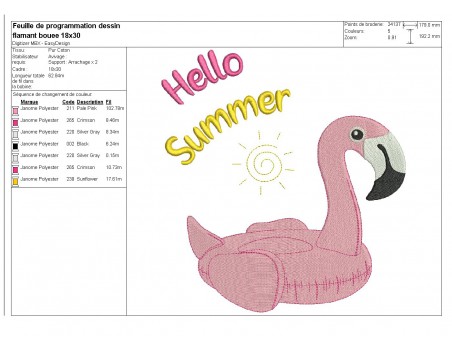 Instant download machine embroidery design flamingo buoy with mylar