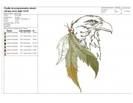 Motif de broderie machine tête d'aigle attrape rêves