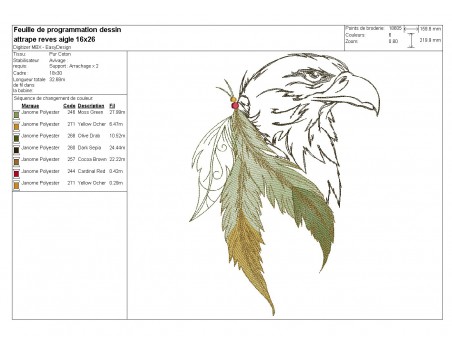 Motif de broderie machine tête d'aigle attrape rêves