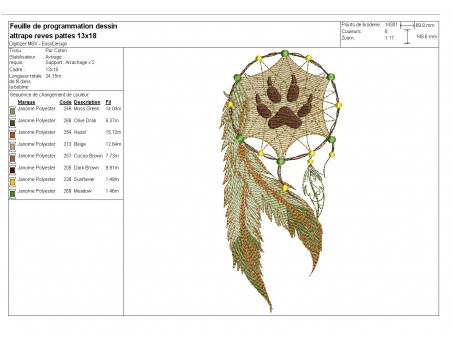 Embroidery design feather dream catcher