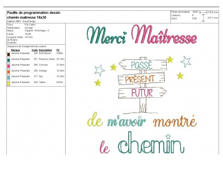 Motif de broderie texte  merci maîtresse