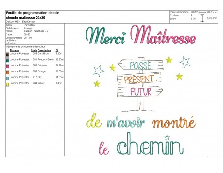 Motif de broderie texte  merci maîtresse