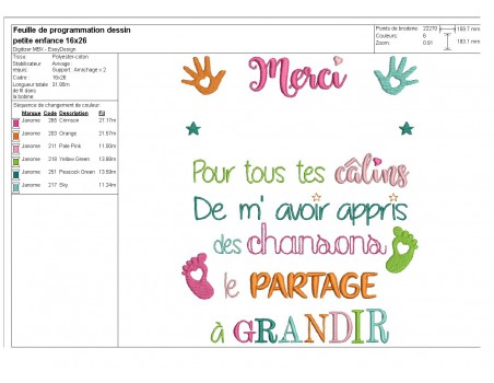 Motif de broderie texte  petite enfance