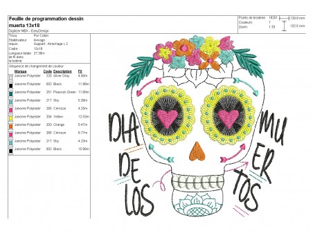 Embroidery design flowers buffalo head