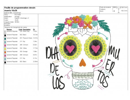 Motif de broderie machine  tête muerta